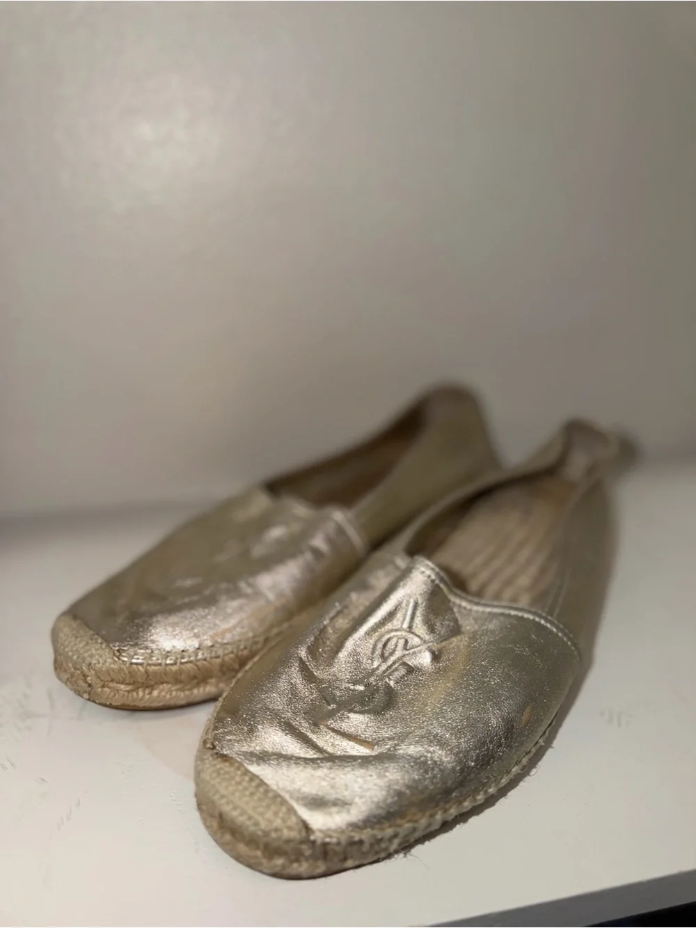Saint Laurent Metallic Champagne Espadrille Flats